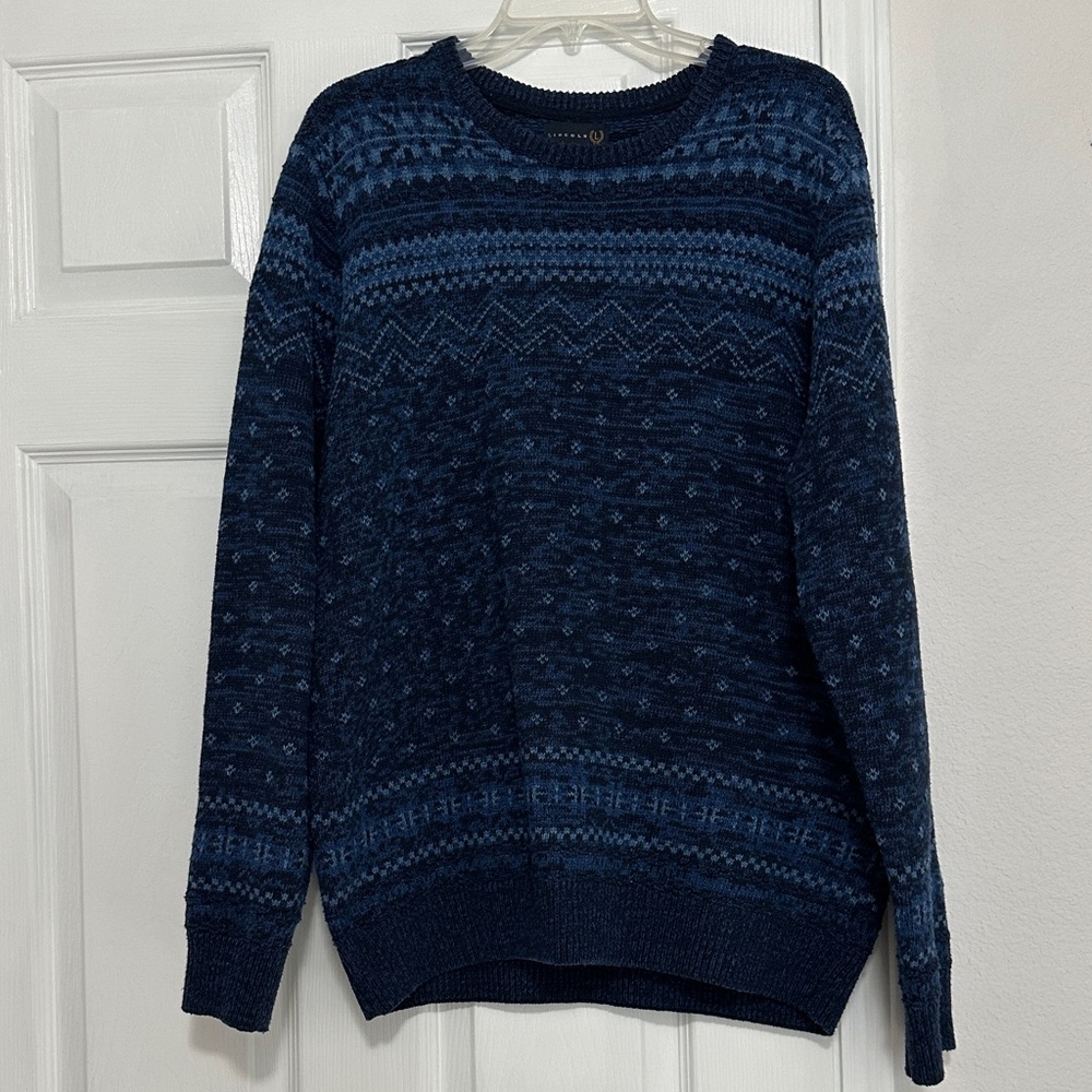 Navy and Blue Patterned Crewneck Sweater